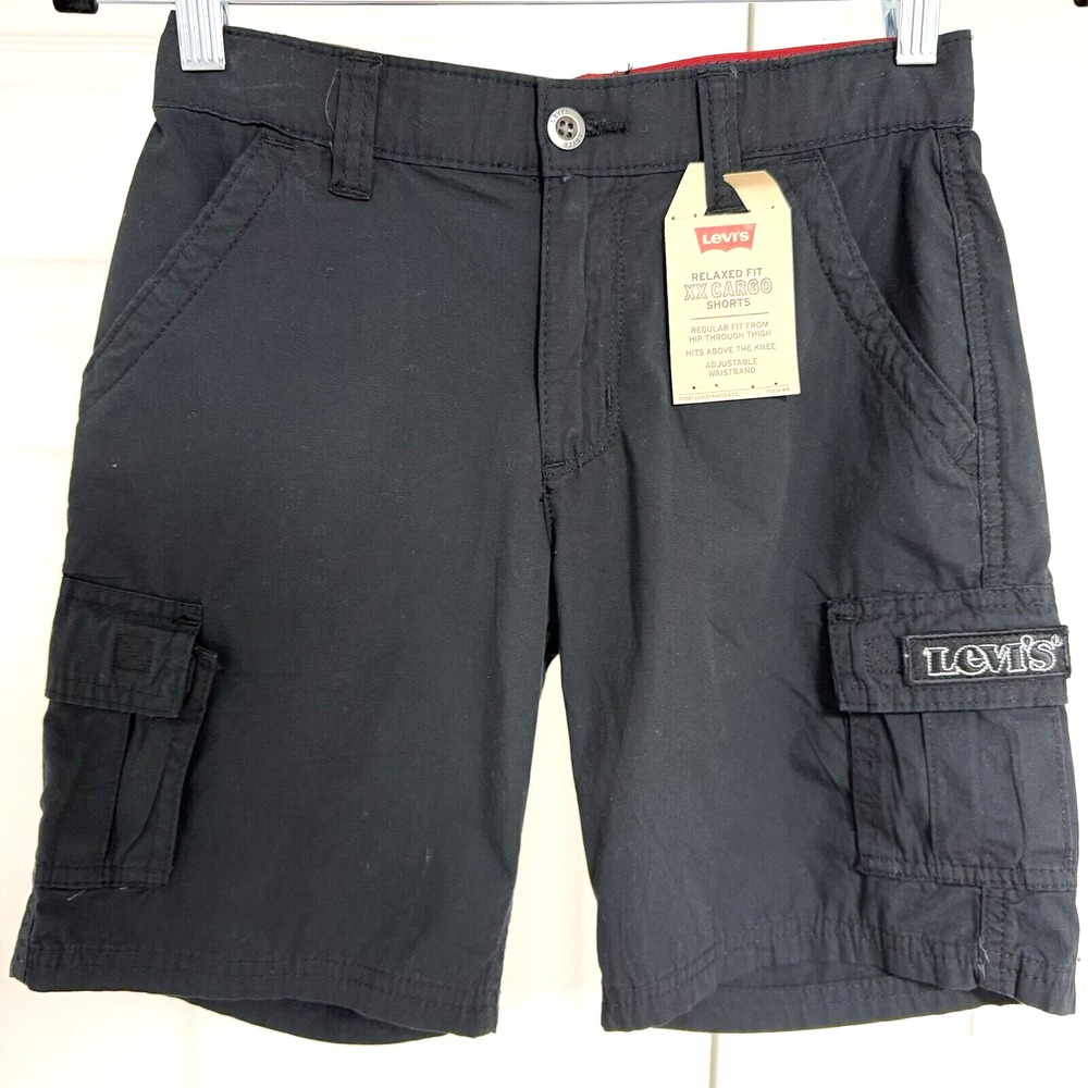NEW Levi's Boys Black Cargo Shorts Size 10 100% Cotton Adjustable‎ Waist NWT